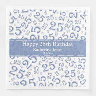 25th Birthday Number Number Pattern Blue/White Napkin