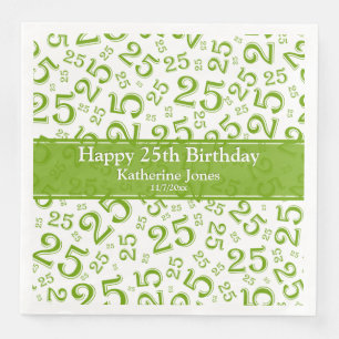 25th Birthday Number Number Pattern Green/White Napkin
