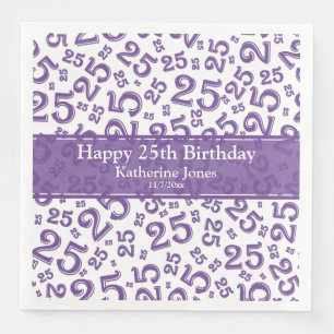 25th Birthday Number Number Pattern Purple/White Napkin