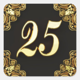 25th Birthday or Anniversary Regal Gold and Black Square Sticker