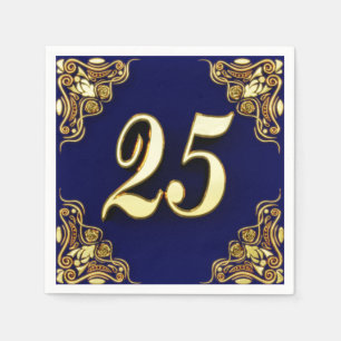 25th Birthday or Anniversary Regal Gold and Blue Napkin