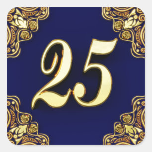 25th Birthday or Anniversary Regal Gold and Blue Square Sticker