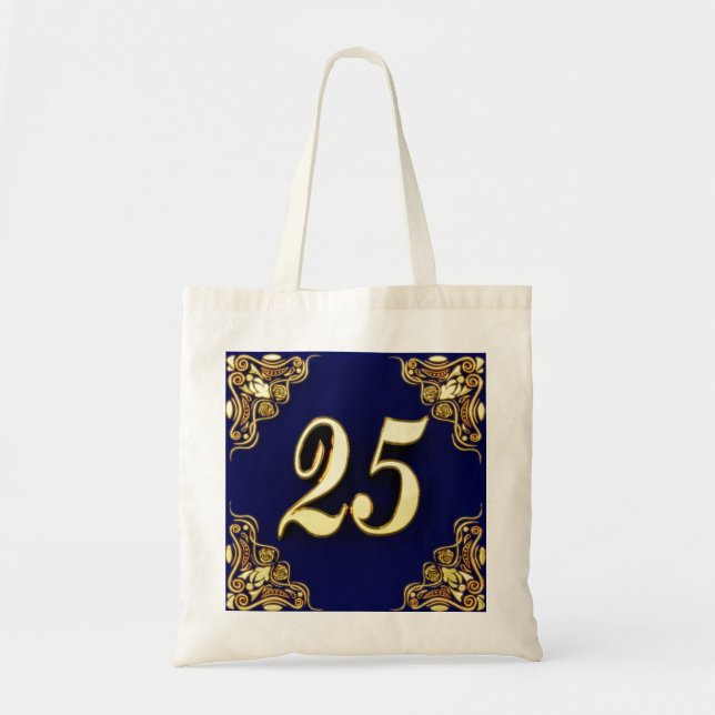 25th Birthday or Anniversary Regal Gold and Blue Tote Bag (Front)