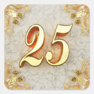 25th Birthday or Anniversary Regal Gold and Marble Square Sticker