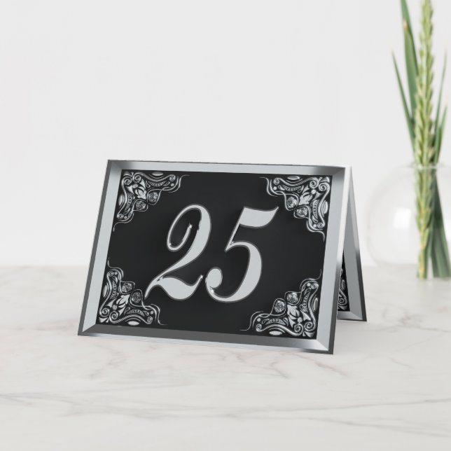 25th Birthday or Anniversary Regal Silver Black Card (Front)