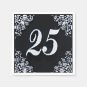 25th Birthday or Anniversary Regal Silver Black Napkin