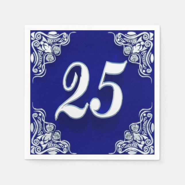 25th Birthday or Anniversary Regal Silver Blue Napkin (Front)