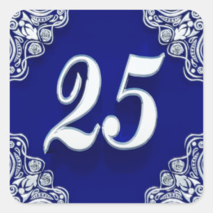 25th Birthday or Anniversary Regal Silver Blue Square Sticker