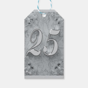 25th Birthday or Anniversary Regal Silver Marble Gift Tags