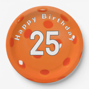 25th Birthday Orange Pickleball Paper Plate