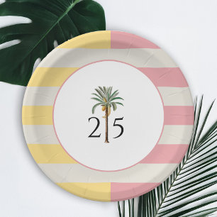 25th Birthday Palm Beach Tropical Pastel Stripe Paper Plate