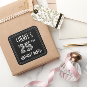 25th Birthday Party: Art Deco Style & Custom Name Square Sticker