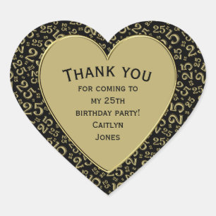 25th Birthday Party Black and Gold Pattern Heart Sticker