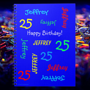 25th Birthday Party Blue Repeating Name Guest Book