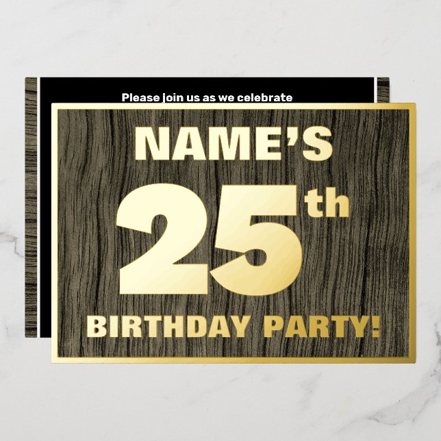 25th Birthday Party: Bold, Faux Wood Grain Pattern (Front/Back)