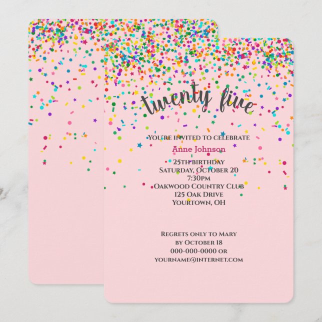 25th Birthday Party confetti Invitation (Front/Back)