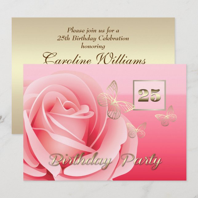 25th Birthday Party Custom Invitations (Front/Back)