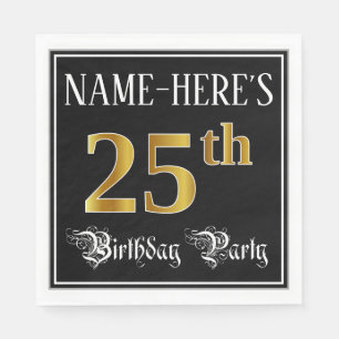 25th Birthday Party — Fancy Script, Faux Gold Lo Napkin