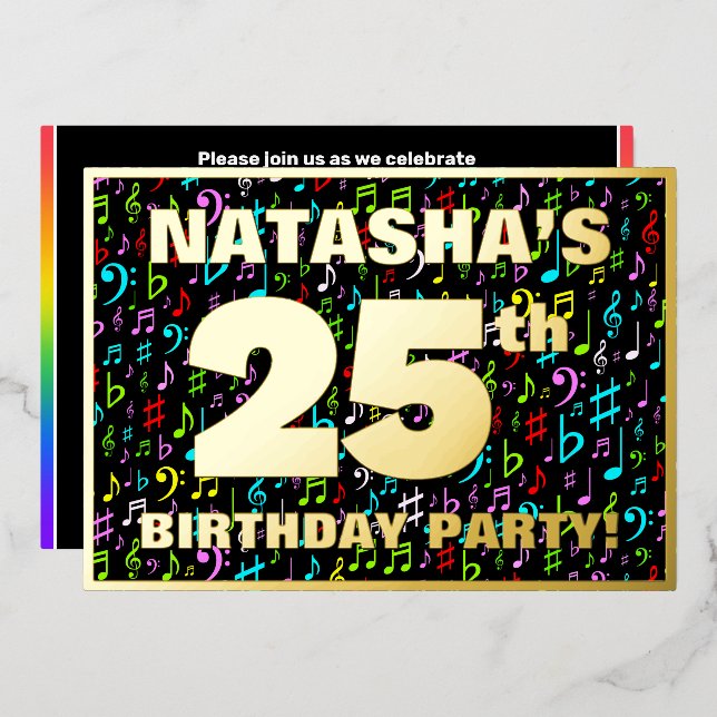 25th Birthday Party — Fun, Colourful Music Symbols (Front/Back)