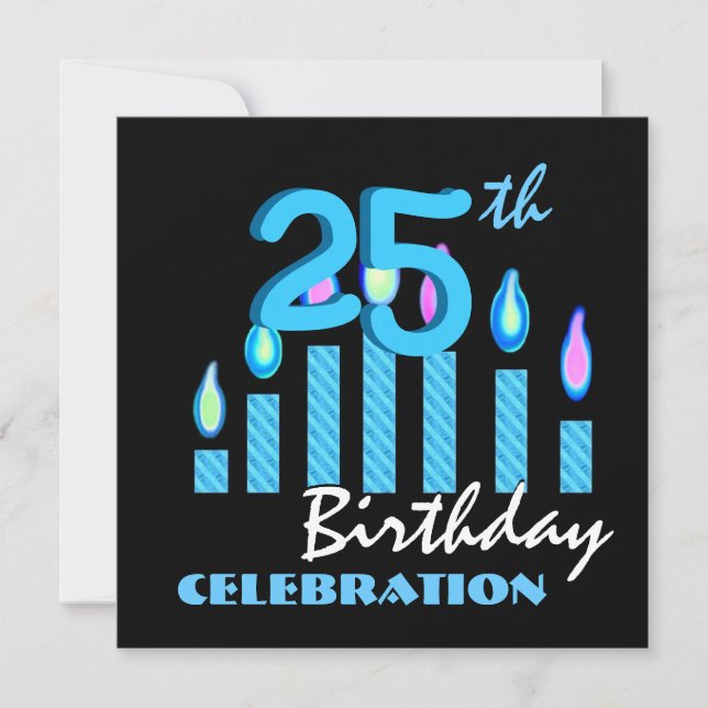 25th Birthday Party Invitation Blue Candles (Front)