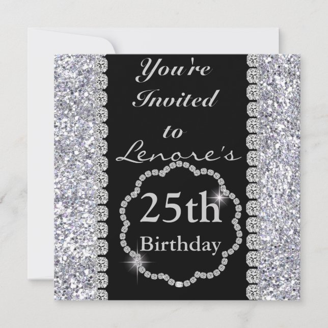 25th Birthday Party Invitation DIAMONDS & SPARKLES (Front)