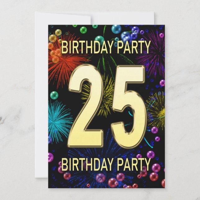 25th Birthday Party Invitation Fireworks Bubbles (Front)