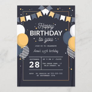 25th birthday party invitation with lettering