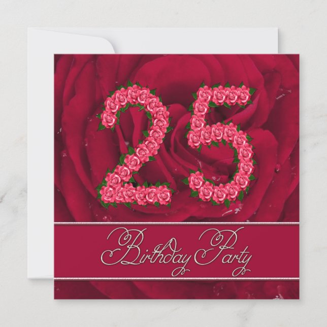 25th birthday party invitation with roses (Front)
