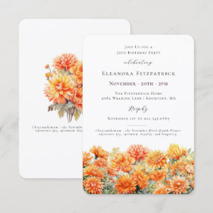 25th Birthday Party November Birth Month Flower Invitation