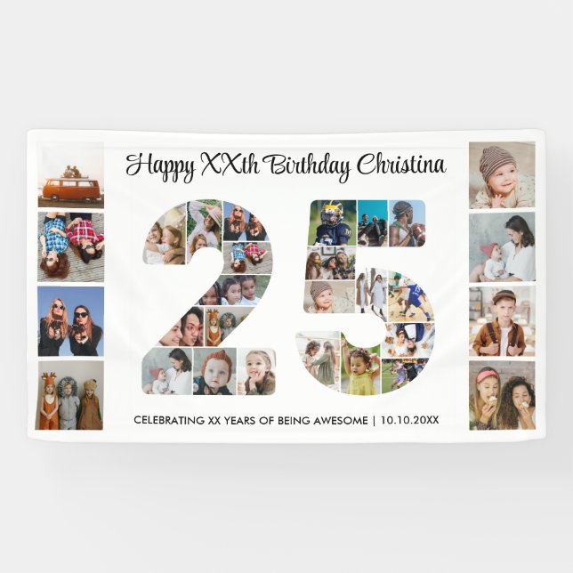 25th Birthday Party Number 25 Photo Collage Banner (Horizontal)