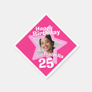 25th Birthday party photo star hot pink napkins