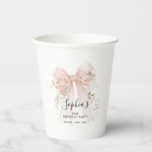 25th Birthday Party Pink Bow with Roses Custom Paper Cups