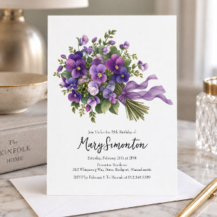 25th Birthday Party Purple Floral Bouquet Invitation