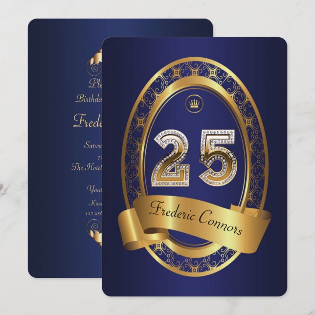 25th,birthday party woman man,elegant colour invitation (Front/Back)