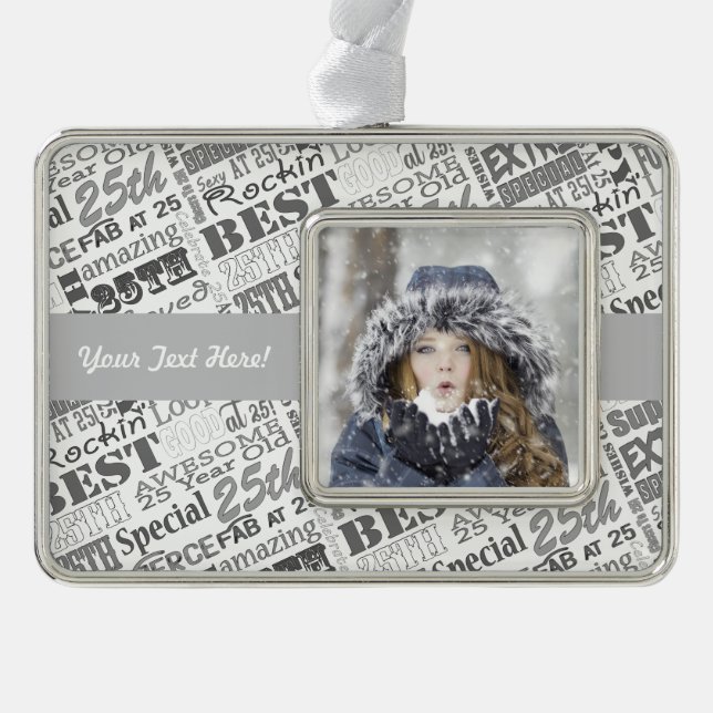 25th Birthday Personalised Party Gifts Silver Plated Framed Ornament (Front)