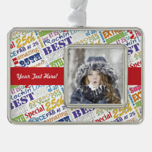 25th Birthday Personalised Party Gifts Silver Plated Framed Ornament