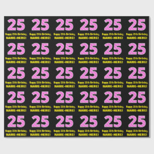 25th Birthday: Pink Stripes and Hearts "25" + Name Wrapping Paper