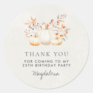 25th Birthday Pumpkin Thank You Favour Classic Round Sticker