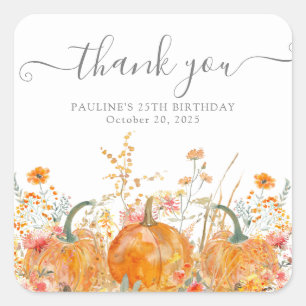 25th Birthday Pumpkin Wildflower Custom Thank You Square Sticker