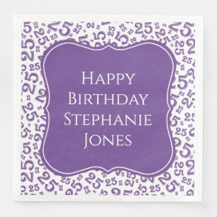 25th Birthday Purple/White Bracket Number Pattern Napkin