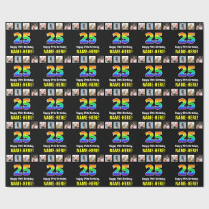 25th Birthday: Rainbow “25“; Custom Photos & Name Wrapping Paper