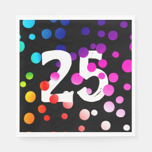 25th Birthday Rainbow Dots on Black Napkin