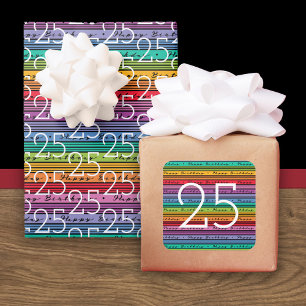 25th Birthday Rainbow Stripes Square Sticker