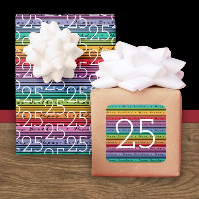 25th Birthday Rainbow Stripes Square Sticker (Creator Uploaded)