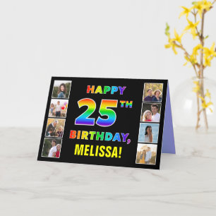 25th Birthday: Rainbow Text, Custom Photos & Name Card