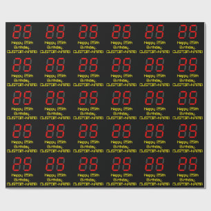 25th Birthday: Red Digital Clock Style "25" + Name Wrapping Paper