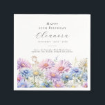25th Birthday September Birth Flower Custom Napkin<br><div class="desc">Perfect table decor for an September birthday party. Aster is the birth flower for that month. It forms a pretty watercolor bottom border on this floral personalised napkin. The birthday guest of honour's name,  age and birthdate are placed above it using elegant calligraphy and typography. All text is editable.</div>