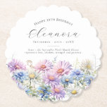 25th Birthday September Birth Flower Custom Paper Coaster<br><div class="desc">Perfect table decor for an September birthday party. Aster is the birth flower for that month. It forms a pretty watercolor bottom border on this floral personalised coaster. The birthday guest of honour's name,  age and birthdate are placed above it using elegant calligraphy and typography. All text is editable.</div>