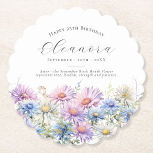 25th Birthday September Birth Flower Custom Paper Coaster