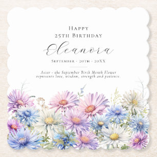 25th Birthday September Birth Flower Custom Paper Coaster